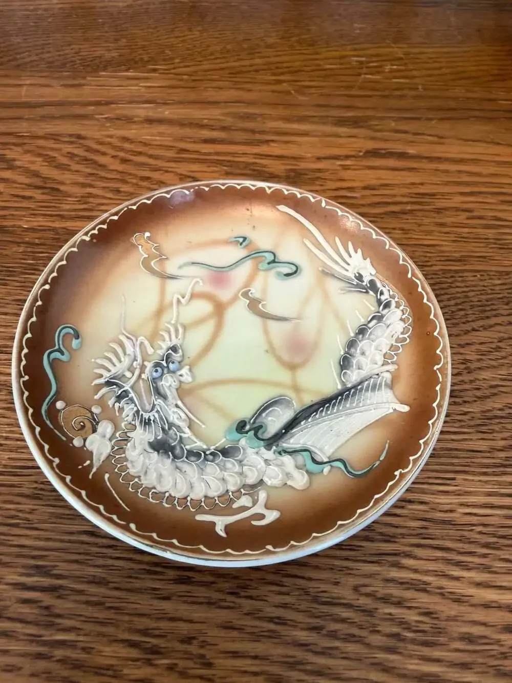 Vintage Japanese Moriage Dragon Small Plate Trinket Dish